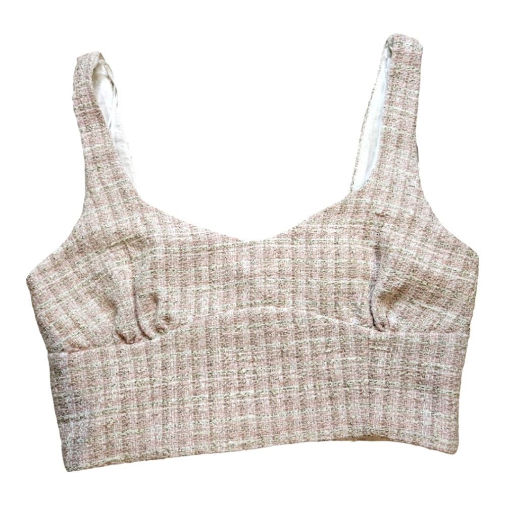 Zara Tweed Crop Top Tank Pink with Glitter Thread Size Medium